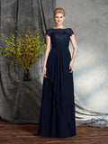 A-Line/Princess Bateau Applique Short Sleeves Long Chiffon Mother of the Bride Dresses TPP0007264