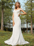 A-Line/Princess Charmeuse Lace Off-the-Shoulder Sleeveless Sweep/Brush Train Bridesmaid Dresses TPP0004991