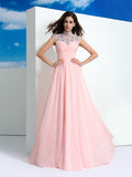 A-Line/Princess Sheer Neck Beading Sleeveless Long Chiffon Dresses TPP0003287