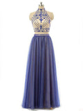 A-Line/Princess Sleeveless High Neck Chiffon Beading Floor-Length Two Piece Dresses TPP0002838