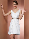 A-Line/Princess Straps Sleeveless Beading Short Satin Bridesmaid Dresses TPP0005703