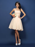 A-Line/Princess Strapless Hand-Made Flower Sleeveless Short Chiffon Bridesmaid Dresses TPP0005782