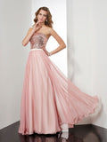 A-Line/Princess Strapless Sleeveless Paillette Long Chiffon Dresses TPP0003164