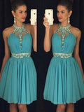 A-Line/Princess Sleeveless Halter Short/Mini Beading Chiffon Dresses TPP0008592