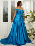 A-Line/Princess Silk like Satin Ruffles Off-the-Shoulder Sleeveless Sweep/Brush Train Bridesmaid Dresses TPP0004978