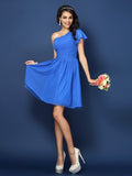 A-Line/Princess One-Shoulder Pleats Sleeveless Short Chiffon Bridesmaid Dresses TPP0005585