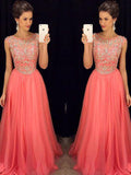 A-Line/Princess Scoop Sleeveless Beading Floor-Length Chiffon Dresses TPP0002220