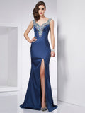 Trumpet/Mermaid Straps Sleeveless Beading Long Elastic Woven Satin Dresses TPP0002746