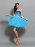 A-Line/Princess Sweetheart Ruffles Sleeveless Short Satin Cocktail Dresses TPP0008319