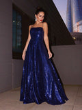 A-Line/Princess Sequins Spaghetti Straps Ruffles Sleeveless Floor-Length Dresses TPP0001637