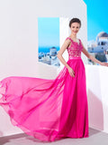 A-Line/Princess Sleeveless Sheer Neck Sweep/Brush Train Applique Chiffon Dresses TPP0003966