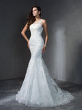 Trumpet/Mermaid Scoop Applique Sleeveless Long Lace Wedding Dresses TPP0006136