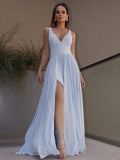 A-Line/Princess Ruffles Jersey V-neck Sleeveless Floor-Length Dresses TPP0001510