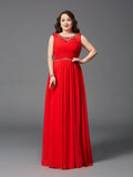 A-Line/Princess Scoop Beading Sleeveless Long Chiffon Plus Size Dresses TPP0003655