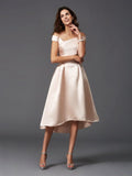 A-Line/Princess Off-the-Shoulder Sleeveless High Low Satin Bridesmaid Dresses TPP0005211