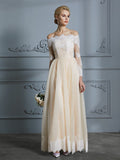 A-Line/Princess Off-the-Shoulder Long Sleeves Floor-Length Lace Tulle Wedding Dresses TPP0006638