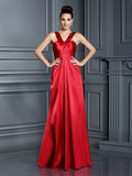 A-Line/Princess Straps Sleeveless Long Elastic Woven Satin Bridesmaid Dresses TPP0005223