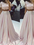 A-Line/Princess Sleeveless Scoop Floor-Length Lace Silk like Satin Two Piece Dresses TPP0002420