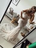 Trumpet/Mermaid Off-the-Shoulder Tulle Applique Sleeveless Sweep/Brush Train Wedding Dresses TPP0006113