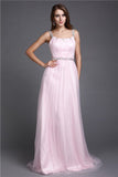 A-Line/Princess Spaghetti Straps Rhinestone Sleeveless Long Net Dresses TPP0004379