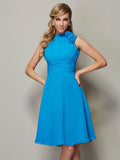 A-Line/Princess High Neck Sleeveless Pleats Short Chiffon Bridesmaid Dresses TPP0005172