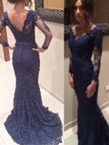 Trumpet/Mermaid V-neck Long Sleeves Applique Sweep/Brush Train Lace Dresses TPP0001917