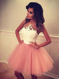 A-Line/Princess Sleeveless Bateau Tulle Applique Short/Mini Dresses TPP0008813