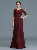 A-Line/Princess V-neck 1/2 Sleeves Ruffles Chiffon Floor-Length Mother of the Bride Dresses TPP0007046