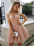 A-Line/Princess Sleeveless Straps Tulle Beading Short/Mini Dresses TPP0008480