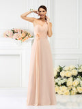 A-Line/Princess One-Shoulder Pleats Sleeveless Long Chiffon Bridesmaid Dresses TPP0005237