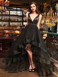 A-Line/Princess Sleeveless V-neck Asymmetrical Ruffles Organza Dresses TPP0002885