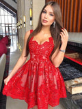 A-Line/Princess Sleeveless Straps Lace Applique Short/Mini Dresses TPP0008112