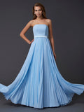 A-Line/Princess Strapless Sleeveless Ruched Long Chiffon Dresses TPP0003436