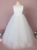 A-Line/Princess Tulle Ruffles Scoop Sleeveless Floor-Length Flower Girl Dresses TPP0007937