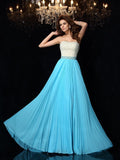 A-Line/Princess Strapless Beading Sleeveless Long Chiffon Dresses TPP0003670