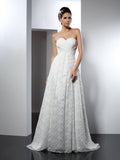 A-Line/Princess Sweetheart Sleeveless Long Satin Wedding Dresses TPP0006586