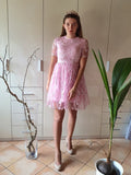 A-Line/Princess Short Sleeves Organza Sheer Neck Applique Short/Mini Homecoming Dresses TPP0004782