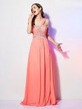 A-Line/Princess One-Shoulder Sleeveless Beading Long Chiffon Dresses TPP0004386