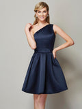 A-Line/Princess One-Shoulder Sleeveless Short Satin Bridesmaid Dresses TPP0005583