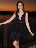 A-Line/Princess Lace Applique V-neck Sleeveless Short/Mini Homecoming Dresses TPP0004722