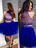 A-Line/Princess Sleeveless High Neck Beading Tulle Short/Mini Two Piece Dresses TPP0008700