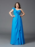 A-Line/Princess One-Shoulder Rhinestone Sleeveless Long Chiffon Plus Size Dresses TPP0004258