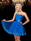 A-Line/Princess Strapless Beading Sleeveless Short Net Dresses TPP0008661