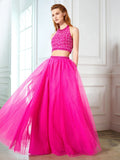 A-Line/Princess Halter Beading Sleeveless Net Floor-Length Two Piece Dresses TPP0003480