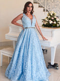 A-Line/Princess Lace Applique V-neck Sleeveless Floor-Length Dresses TPP0004761