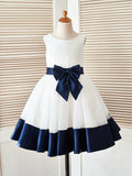 A-Line/Princess Knee-Length Scoop Bowknot Sleeveless Satin Flower Girl Dresses TPP0007866