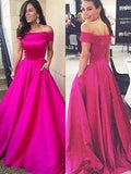 A-Line/Princess Off-the-Shoulder Sleeveless Sweep/Brush Train Ruffles Satin Dresses TPP0002225