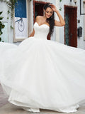 A-Line/Princess Lace Ruffles Sweetheart Sleeveless Sweep/Brush Train Wedding Dresses TPP0006517