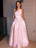 A-Line/Princess Satin Ruffles Sleeveless Strapless Floor-Length Dresses TPP0001534