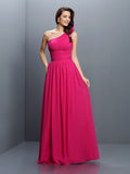 A-Line/Princess One-Shoulder Pleats Sleeveless Long Chiffon Bridesmaid Dresses TPP0005383